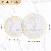Services de vaisselle jetables dorés transparents, assiettes en plastique de qualité alimentaire anti-fuite pour fêtes, mariages et anniversaires, style classique