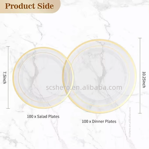 Juego de Vajilla Desechable Dorado Transparente, Platos de Plástico de Grado Alimenticio a Prueba de Fugas para Fiestas, Bodas y Cumpleaños, Estilo Clásico - Product Image 4