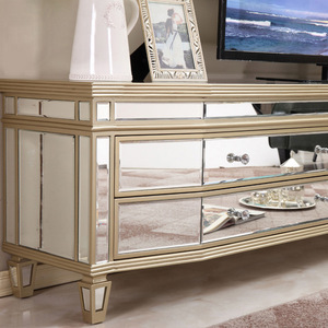 Phòng Khách Nội Thất Hiện Đại Phong Cách Phương Tiện Truyền Thông Đơn Vị Antique Vàng Dài Gương TV Đứng Với Ngăn Kéo - Product Image 3