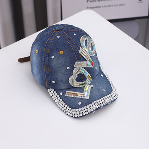 Gorra de Béisbol Vaquera Ajustable de Mezclilla para Exteriores, Versátil y Casual, <span class=keywords><strong>con</strong></span> Diseño de Letras Inglesas LOVE y Diamantes Incrustados - Product Image 2