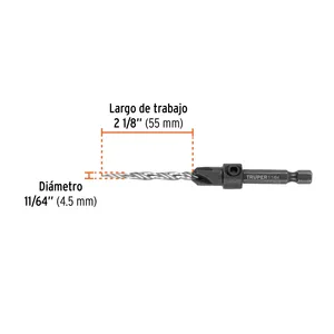 Scatola con 4 unità #8 punta da trapano per legno, 11/64 ', Truper - Product Image 3