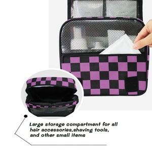 Bolsa de Cosméticos de Viaje Impermeable, Neceser Organizador Morado a Cuadros, Bolsa de Aseo Colgante para Mujeres y Niñas - Product Image 4