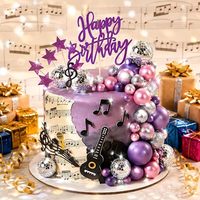 Set de Decoración para Pastel con Temática Musical Morada, Llave de Sol Brillante, Nota de Guitarra, Bola de Discoteca, Estrella, Artículos para Fiestas de Cumpleaños de Niñas