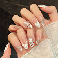 Diseño # 660 # 662 # 675 Uñas Postizas Ovaladas de Almendra, Juego de 10 Uñas Postizas a Presión, Uñas Acrílicas Francesas Hechas a Mano con Perlas, Uñas Postizas de Gel Grueso Personalizadas
