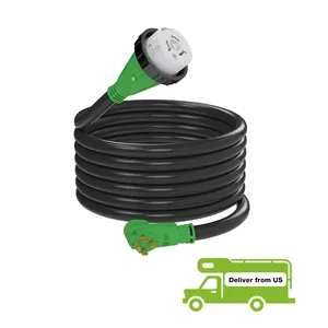 ETL Listed 50Amp 15 Feet RV/Generator Lockable Power Extension Cord 14-50P to SS 2-50R with LED Light