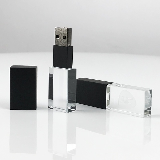 Wholesale Carbonized Bamboo Glass USB Flash Drive with LED Light Rose Gold Acrylic & Black Wood Custom Engraved Manufacturer