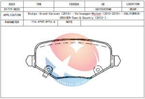 Pastilla de Freno SDCX D2193 para TOYOTA ALTEZZA / BREVIS / CROWN / MARKII / VEROSSA - Product Image 2