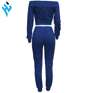 Venta caliente de alta calidad de las mujeres de invierno de cuello redondo de cultivos y Causal pantalones traje de sudor conjunto de moda último diseño chándal - Product Image 5