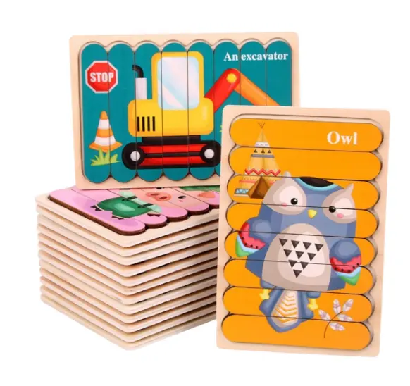 Casse-tête en bois Montessori Casse-tête en bois pour animaux de mer Cartoon Anime Set Education Jouet Cartes Puzzle Mini Petit Puzzle
