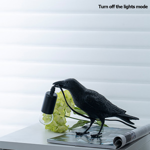 Lampe murale en résine, oiseau porte-bonheur, corbeau, lampe de table, veilleuse, chambre à coucher, chevet, salon, lampe murale, décoration intérieure, LED - Product Image 5