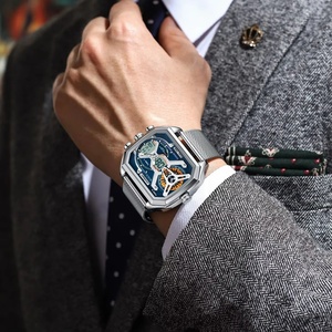 Montres à quartz pour hommes, date, semaine, alarme LED, montre électronique pour homme, étanche, acier inoxydable, bracelet en maille, montre pour homme - Product Image 5