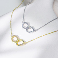CYNYA Collar de Plata de Ley 925 con Doble Círculo Trenzado, Cadena Entrecruzada para Clavícula, para Mujer