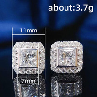 Kadınlar için Kare Halo Kübik Zirkonya Saplama Küpe, 11mm, Beyaz Altın Kaplama Pirinç Geometrik Klasik, Beyaz Altın