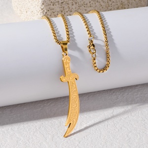 Scimitar Zulfiqar pisau pedang Ali Shia jimat Quran Islam baja tahan karat liontin mode perhiasan kalung grosir - Product Image 6