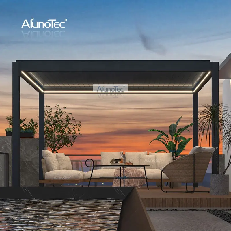 AlunoTec Patio Louvers Roofing Systems Aluminium Gazebo Commercial Pergola Restaurant Outdoor Cover