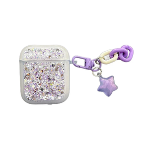 BlingBling Glitter Color Sequin Stars Butterfly Pendant Keychain <strong>Earphone</strong> Box Shockproof Case for AirPods 4 Pro 2nd 1 2 3 Cover - Product Image 1