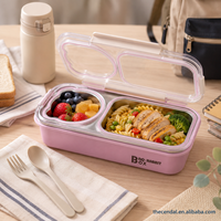 Boîte à lunch bento en acier inoxydable 304, 2 compartiments, étanche, chauffable, de qualité alimentaire, récipient portable pour la préparation des repas, avec couvercle, pour le bureau et l'école