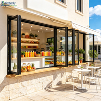 Fenêtre pliante horizontale moderne en aluminium résistant aux intempéries avec double vitrage et moustiquaire pliante pour café, restaurant, devanture de magasin