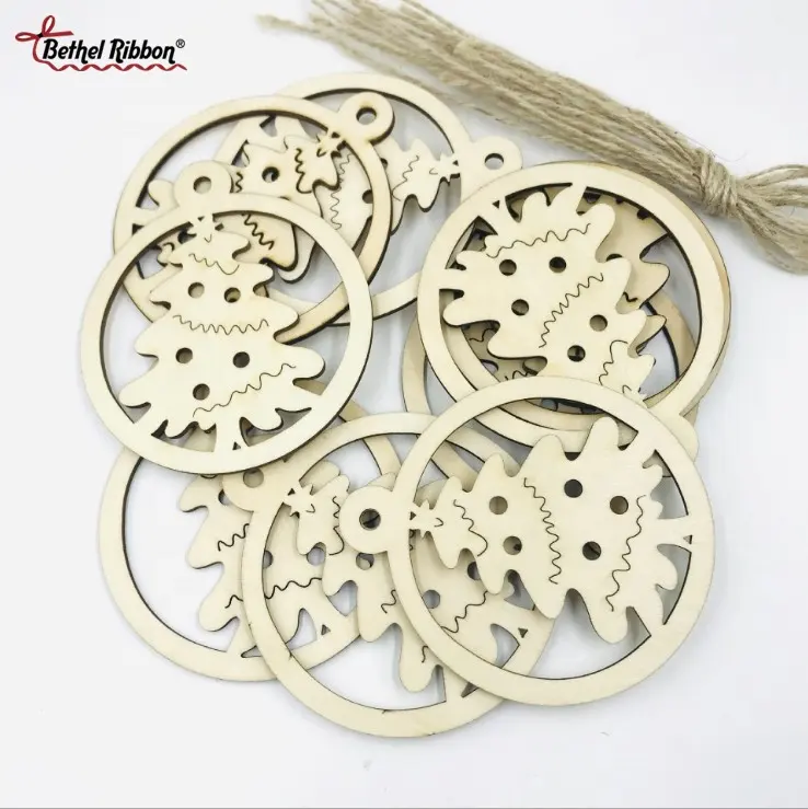 Hot sale christmas tree pendants natural color wooden craft for home DIY accessories