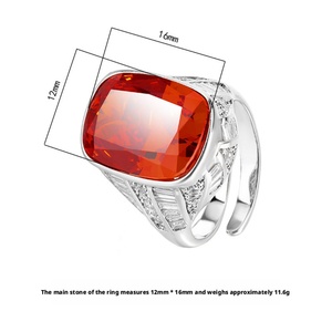 High Quality Jewelry Eco-friendly Copper Dazzling Brilliance 12*16mm Red Zircon <b>Iced</b> Out High Carbon Zircon Pave Full <b>Ring</b> Women - Product Image 2