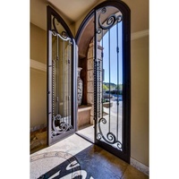 Porte d'entrée principale sur mesure à ouverture cintrée, double vitrage, en fer forgé, avec verre trempé transparent pour villa