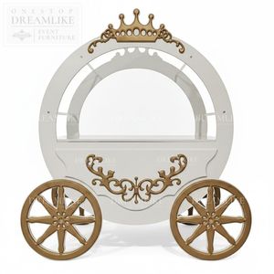 Chariot <span class=keywords><strong>de</strong></span> luxe en forme <span class=keywords><strong>de</strong></span> <span class=keywords><strong>carrosse</strong></span> <span class=keywords><strong>de</strong></span> <span class=keywords><strong>Cendrillon</strong></span> en MDF blanc pour présentation <span class=keywords><strong>de</strong></span> desserts, idéal pour les anniversaires d'enfants, mariages et locations événementielles - Product Image 2