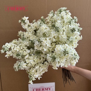 DC179 Hortensia Artificial de Seda Blanca Crema al por Mayor, Tallo Largo, Forma de Cono, para Decoración Floral de Bodas - Product Image 1