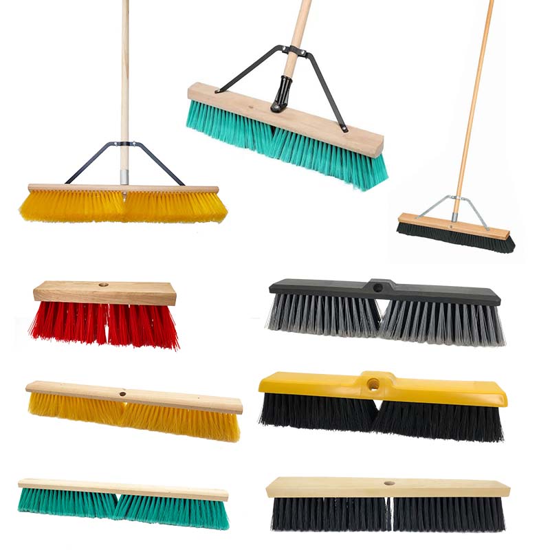 Heavy Duty Wooden Plastic Indoor Outdoor Contractor Garage Street Industrial Cleaning Sweeping Floor Scrub Brush Push Broom