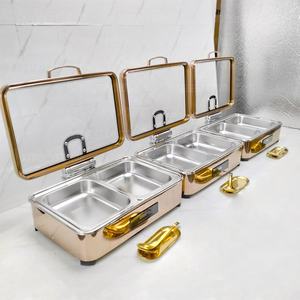Plat de service rectangulaire électrique de luxe moderne en acier inoxydable or rose 9L, chauffe-plat 600W pour <span class=keywords><strong>buffet</strong></span>, ensemble de présentation alimentaire pour mariage - Product Image 3