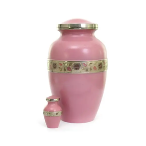 Urna de cremación de aluminio rosa de estilo americano para mujeres, almacenamiento conmemorativo para adultos, cenizas, materiales de latón y Metal de madera, suministros funerarios - Product Image 1