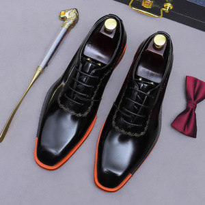 Business formal leather shoes for men - polished high-end textured black leather handcrafted Oxford style business groom shoes - Product Image 5