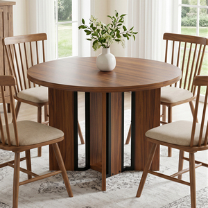 Modern Convertible Solid Wood Round Dining Table with Unique Split Base Design 4-Seater for Home Dining Room - Product Image 1