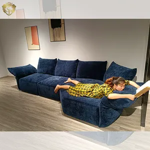 Perabot Seks Rumah Tempat Tidur Sofa Kain Chenille Biru Tua Dapat Dilipat Sofa Multifungsi Ruang Tamu Ruang Tamu