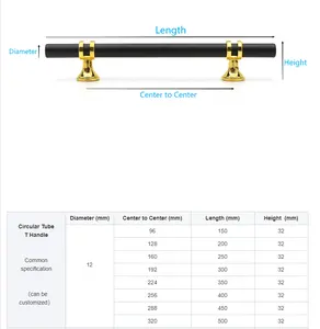 Luxury Stainless Steel T-Bar Handles <strong>Black</strong> Gold <strong>Drawer</strong> Pulls Cabinet Door Furniture Hardware Modern Kitchen Bedroom Handles - Product Image 6