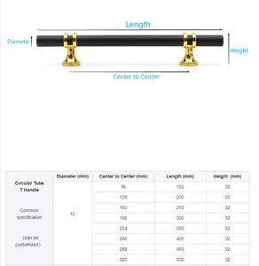 Maniglie per cassetti di lusso maniglie per barre a T maniglie per mobili in oro nero maniglia Hardware per mobili maniglie da cucina moderne in acciaio inossidabile 12mm