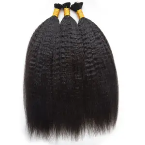 Cheveux malaisiens naturels pour tressage, cheveux vierges, crépus Yaki, sans trame, vente en gros, 3 pièces/lot