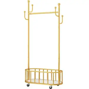 Coat Rack Floor Pendurado Ouro Luxo Metal Sala Movable Tree Stand Home Storage Organization Roupas Coat Rack Com Roda