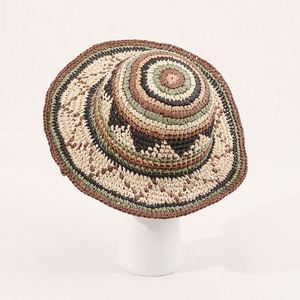 2025 New Arrival Fashion Women Lady Foldable Beach <b>Hat</b> Sunhat Handmade Striped Straw <b>Hat</b> Two Tone Color Straw Bucket <b>Hat</b> - Product Image 2