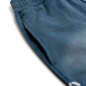 Pantalones de chándal de pierna ancha de alta calidad con estampado de plantas y espadas en azul gris vintage, con dobladillo deshilachado y desgastado, estilo streetwear para hombre - Product Image 4