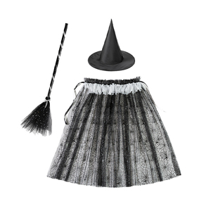 Disfraz de Bruja de Halloween para Niñas, Conjunto de 3 Piezas, Falda Tutú con Telaraña, Sombrero de Bruja y Escoba para Cosplay, Fiestas y Actuaciones - Product Image 1