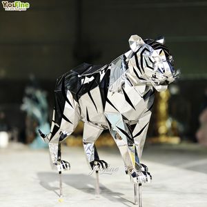 유핀 동물원 입구 정원 장식 사나운 야생 동물 예술 스테인리스 스틸 호랑이 조각상 - Product Image 3