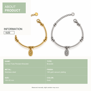 สร้อยข้อมือจี้ทรงโค้ง - สแตนเลสสตีล ชุบทอง 14K ด้วยระบบสุญญากาศ ขนาด 150+30 มม. - Product Image 4