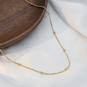 Women's Gold Snake Chain Necklace With Beads For Everyday Wear - Product Image 2