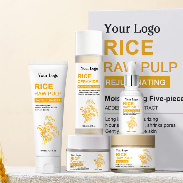 Private Label Rice Skin Care Set Manufacturer Face Wash Rice Toner Cream Serum Facial Rice Skin Care Set