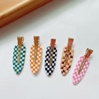 Ume Fashion Hawaiian Pinces à cheveux en acétate biodégradable, sans pli, à carreaux roses, pour femmes, accessoires capillaires