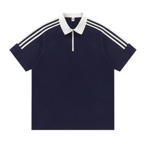 Polo Shirt Short Sleeve Solid Color Cotton <b>Zip</b>-<b>Up</b> Contrast Trim Daily Wear - Product Image 4