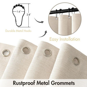 Rideau de douche en tissu imitation <span class=keywords><strong>lin</strong></span> imperméable et lavable, à bordure festonnée noire, résistant, avec 12 crochets métalliques pour salle de bain - Product Image 2