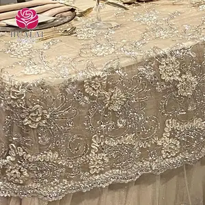 240 round tablecloth linen wholesale gold embroidered outdoor 2022 trending products wedding table lace halloween