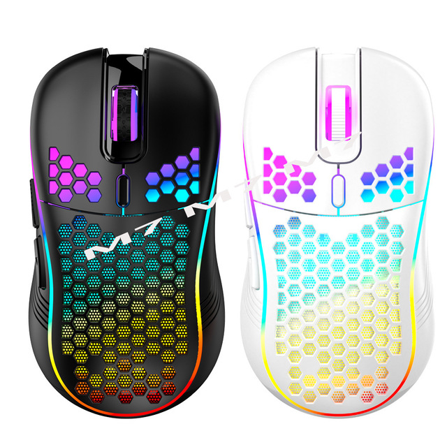 Rechargeable Honeycomb Mouse RGB Luminous Wireless Lightweight Gaming Office Computer Mouse