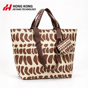 Ensemble de sacs tissés en PP avec impression de logo personnalisé, poignée en sangle de marque, grand sac de plage avec petite pochette zippée, pochette cadeau haut de gamme - Product Image 1